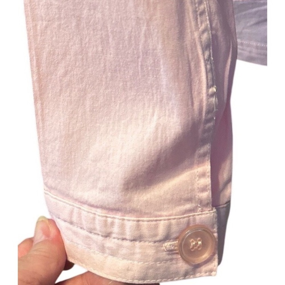 Peck & Peck Pink Denim Jacket Sz M Floral Lace Embroidered Stretch Cotton - Picture 8 of 12